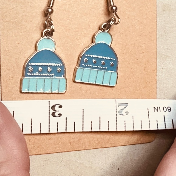 Stainless Steel Earring Hooks Blue Teal & Silver Dangle Stocking Caps Handmade - Picture 5 of 5